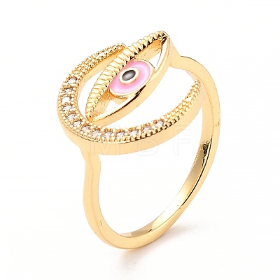 Double Horn/Crescent with Eye Cubic Zirconia Cuff Ring for Women RJEW-C004-24-RS-1