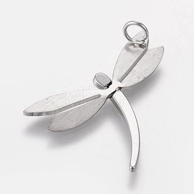 Trendy Dragonfly Necklace Findings 304 Stainless Steel Textured Pendants STAS-L012-D05P-1