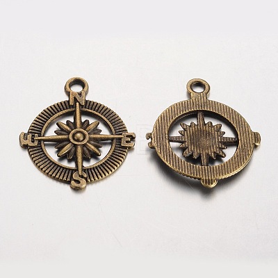 Compass Tibetan Style Alloy Pendants X-PALLOY-K110-25AB-NR-1