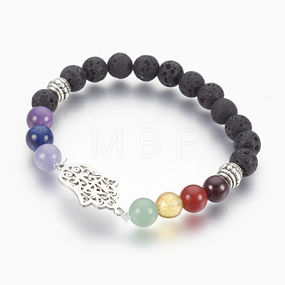 Natural & Synthetic Gemstone Beads Stretch Bracelets BJEW-JB03930-1