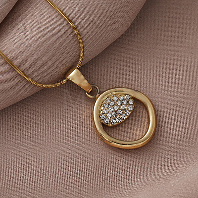 304 Stainless Steel Crystal Rhinestone Ring Pendant Necklaces for Women AQ7220-1