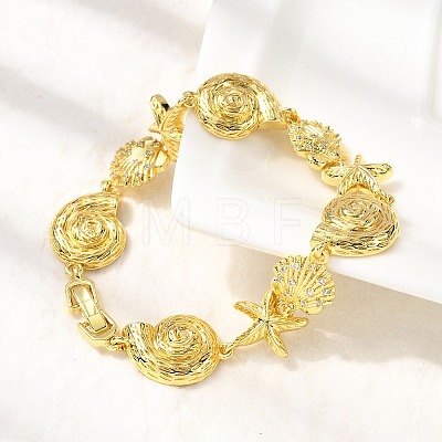 Summer Beach Brass Micro Pave Clear Cubic Zirconia Starfish & Shell Shape Link Chain Bracelets LS-BJEW-C118-02A-G-1