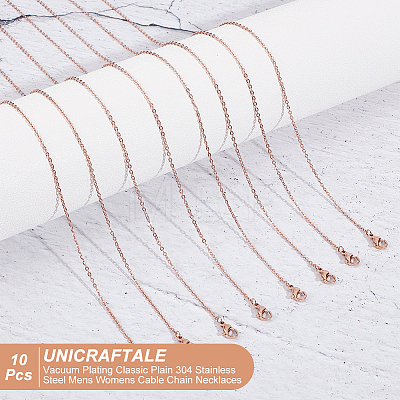 PVD Vacuum Plating Classic Plain 304 Stainless Steel Mens Womens Cable Chain Necklaces STAS-UN0017-38RG-B-1