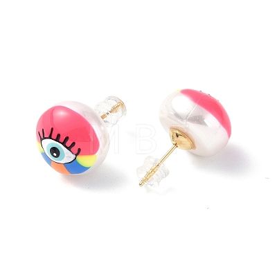 Natural Shell Eye Stud Earrings with Enamel EJEW-G334-05-1