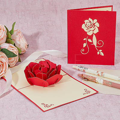 Rectangle 3D Rose Pop Up Paper Greeting Card FIND-WH0152-117-1