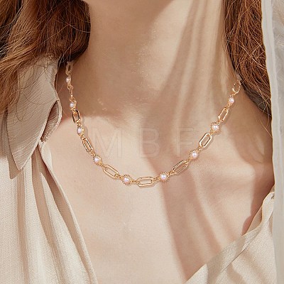 Imitation Pearl Sun & Oval Link Chain Necklaces JN1131A-1