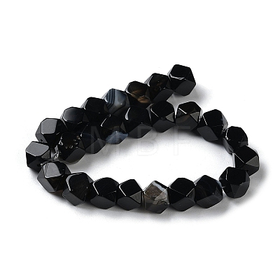 Natural Black Agate Star Cut Round Beads Strands G-M418-C14-01-1
