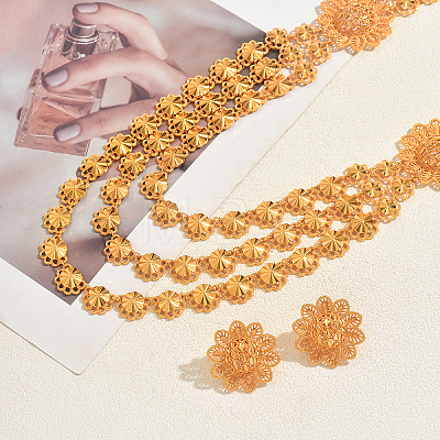 Alloy Filigree Flower Multi-Layer Necklace & Stud Earrings Sets for Women PH1080-1
