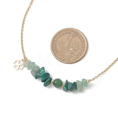 Natural Green Aventurine & Malachite & West African Jade Chip and Round Beaded Pendant 304 Stainless Steel Cable Chain Necklaces for Women NJEW-JN05741-01-1