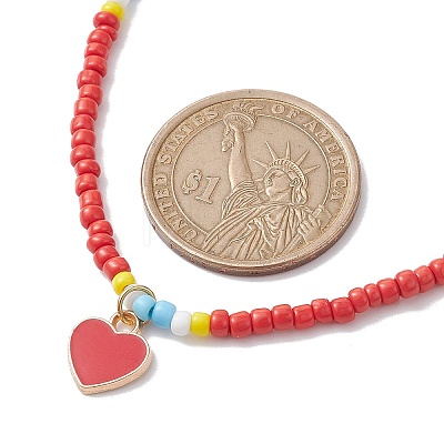 Alloy Enamel Heart Pendant Necklace with Glass Seed Beaded NJEW-JN04641-1