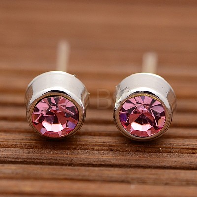 Popular Unisex Simple Flat Round Original Color Stainless Steel Resin Rhinestone Ear Studs EJEW-L073-A-19-1