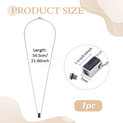 304 Stainless Steel with Black Glass Rectangle Pendant Urn Ashes Necklaces for Women Men NJEW-WH0013-83P-02-1