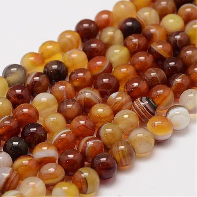 Natural Striped Agate/Banded Agate Bead Strands G-K155-A-6mm-07-1