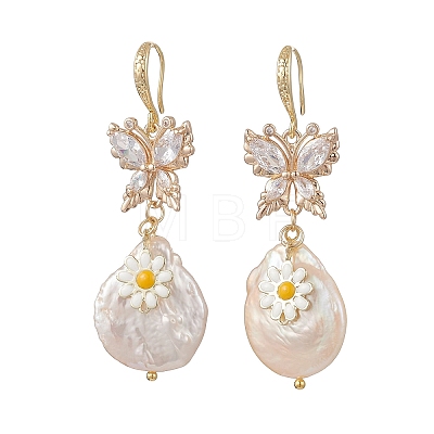 Natural Baroque Pearl Keshi Pearl Dangle Earrings EJEW-JE07241-1
