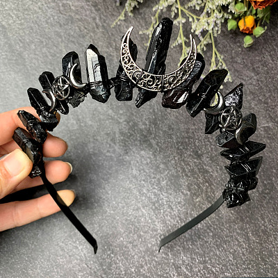 Black Dyed Natural Quartzl Hair Bands PW-WG31D14-03-1