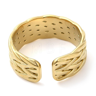 304 Stainless Steel Textured Open Cuff Ring for Women RJEW-I098-34G-1