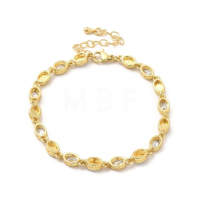 Enamel Evil Eye & Glass Oval Link Chain Bracelet BJEW-G663-01G-04-1