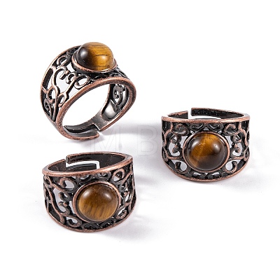 Natural Mixed Stone Round Adjustable Rings RJEW-K271-03R-1