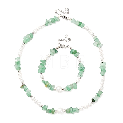 Natural Green Aventurine Chip Beads Bracelets & Necklaces Sets SJEW-JS01357-04-1