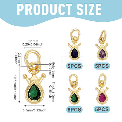 20Pcs 4 Colors Brass Cubic Zirconia Charms KK-TA0009-13A-1