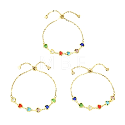 Adjustable Brass Glass Heart Link Chain Slider Bracelets for Women BJEW-JB14162-1