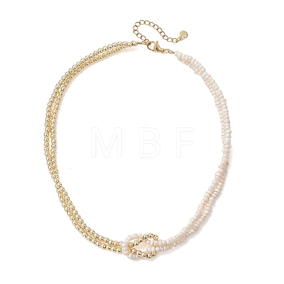 Natural Freshwater Pearl Potato with Electroplated Synthetic Non-magnetic Hematite Beaded 2-Strand Necklaces for Women NJEW-JN05955-1