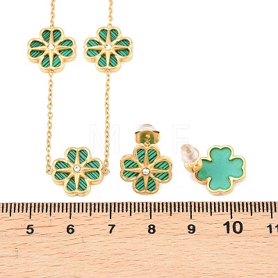304 Stainless Steel with Resin Flower Link Chain Necklaces & Stud Earrings SJEW-Z005-02G-02-1