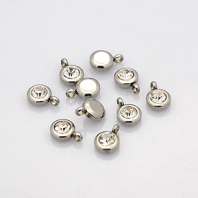 Trendy Original Color 304 Stainless Steel Faceted Grade A Rhinestone Flat Round Charms Pendants RB-N030-01-1