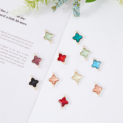 32Pcs 8 Colors Brass Glass Connector Charms GLAA-DC0001-15-1