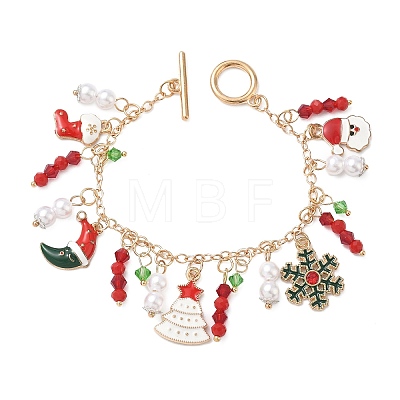 Christmas Alloy Enamel Charm Bracelets BJEW-H634-01A-KCG-1