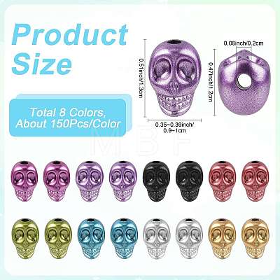 150Pcs Matte Spray Painted Skull Acrylic Beads ACRP-FS0001-01-1