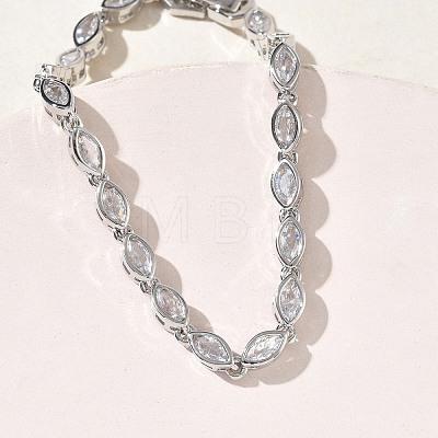 Horse Eye Brass Micro Pave Clear Cubic Zirconia Link Chain Bracelets for Women BJEW-C156-07B-P-1
