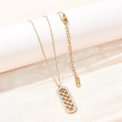 Polymer Clay Crystal Rhinestone Oval Pendant 304 Stainless Steel Cable Chain Necklaces for Women NJEW-A064-06G-1
