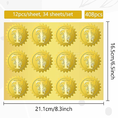 34 Sheets Self Adhesive Gold Foil Embossed Stickers DIY-WH0509-044-1