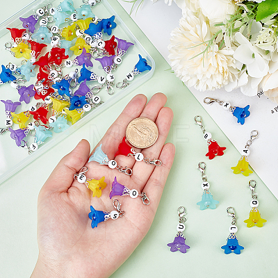 50Pcs 5 Colors Frosted Flower Transparent Acrylic Pendant Decoration HJEW-HY0001-01-1