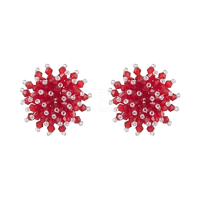 Flower Handmade Glass Seed Beads Stud Earrings EJEW-MZ00680-02-1