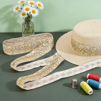 Ethnic Embroidered Polyester Sequins Trim Ribbon OCOR-WH0070-136D-1
