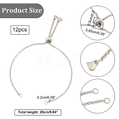  12Pcs 304 Stainless Steel Rolo Chain Slider Bracelet Making AJEW-NB0003-63-1