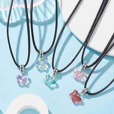 Glass Butterfly Pendant Necklaces NJEW-JN04572-1