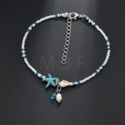 Starfish & Shell Glass Beaded Anklets WGC384B-01-1