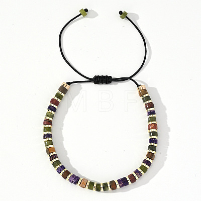 Ethnic Style Natural Mixed Gemstone Column Beads Braided Bead Bracelets for Men Women BR3776-4-1