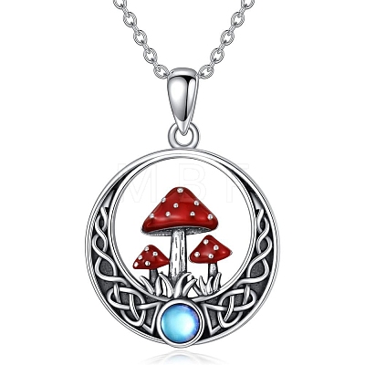 Red Moonstone Mushroom Pendant Necklaces PW-WG005C5-01-1
