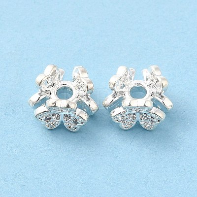 Rack Plating Brass Micro Pave Clear Cubic Zirconia Clover Beads KK-D075-04S-1