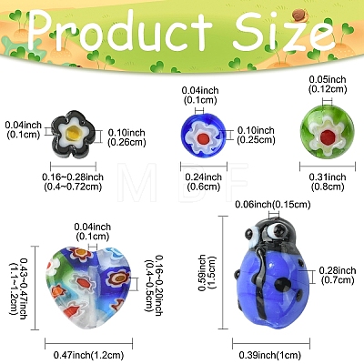 50Pcs 5 Styles Handmade Millefiori Lampwork Beads LAMP-YW0001-93-1