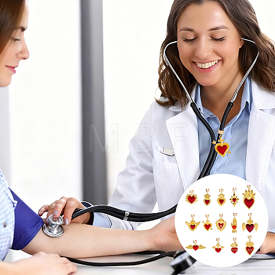 14Pcs Alloy Enamel Stethoscope Pendant Decorations HJEW-ME00156-1