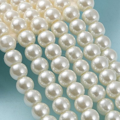 Pearlized Glass Pearl Round Beads Strands X-HY-8D-B02-1