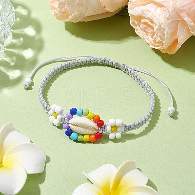 Cowrie Shell & Glass Seed Braided Bead Bracelets BJEW-JB11081-01-1