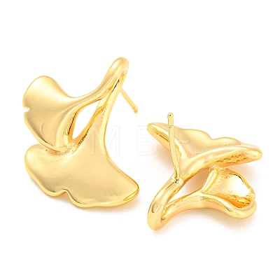 Rack Plating Brass Gingko Leaf Dangle Stud Earrings EJEW-A028-21G-1