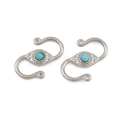 304 Stainless & Synthetic Turquoise S-Hook Clasps SA-CBA3073-02P-03-1
