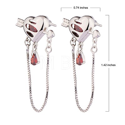 Siam Rhinestone Heart with Arrow Dangle Stud Earrings JE1030A-1
